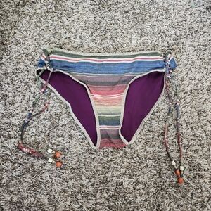 Becca y2K Shimmer Colorful Striped Bikini Swim Bottoms L Side Tie